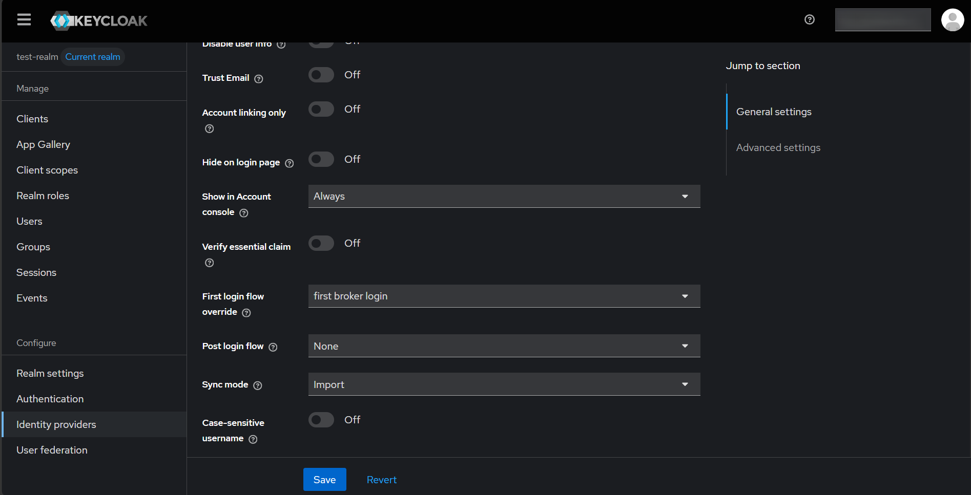 Keycloak LinkedIn Identity Provider Settings showing First Login Flow set to first broker login and Sync Mode dropdown